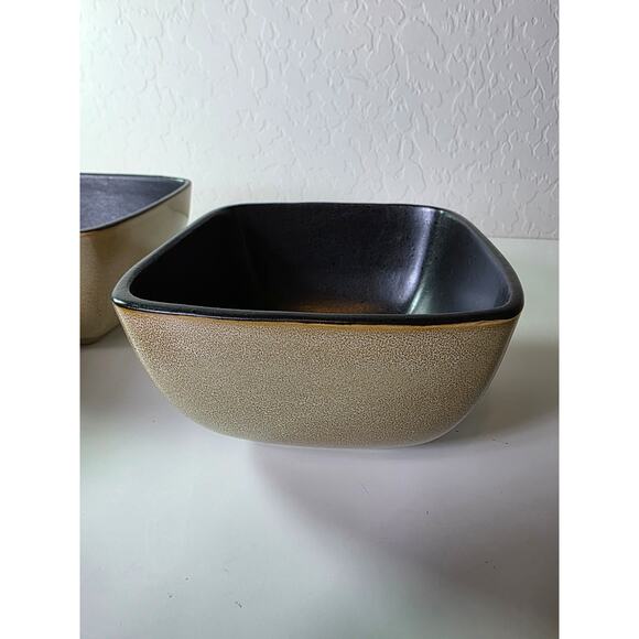 HOME TRENDS Taupe Tan Brown Rave Square Soup Cereal Bowls Set of 2 - Picture 1 of 8